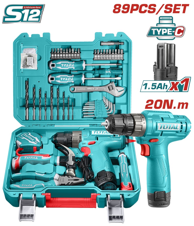 ENSEMBLE D'OUTILS DE 89PCS AVEC VISSEUSE DE 20N.m THKTHP10892